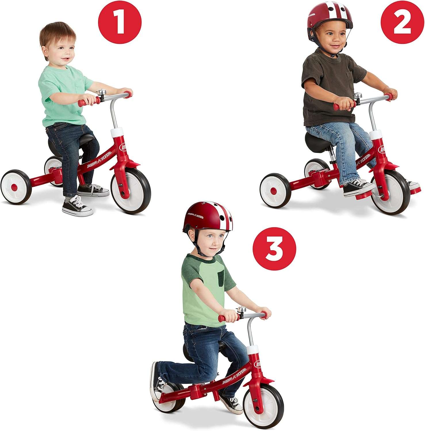 triciclo y bicicleta de equilibrio 3 en 1 Radio Flyer con asiento acolchado