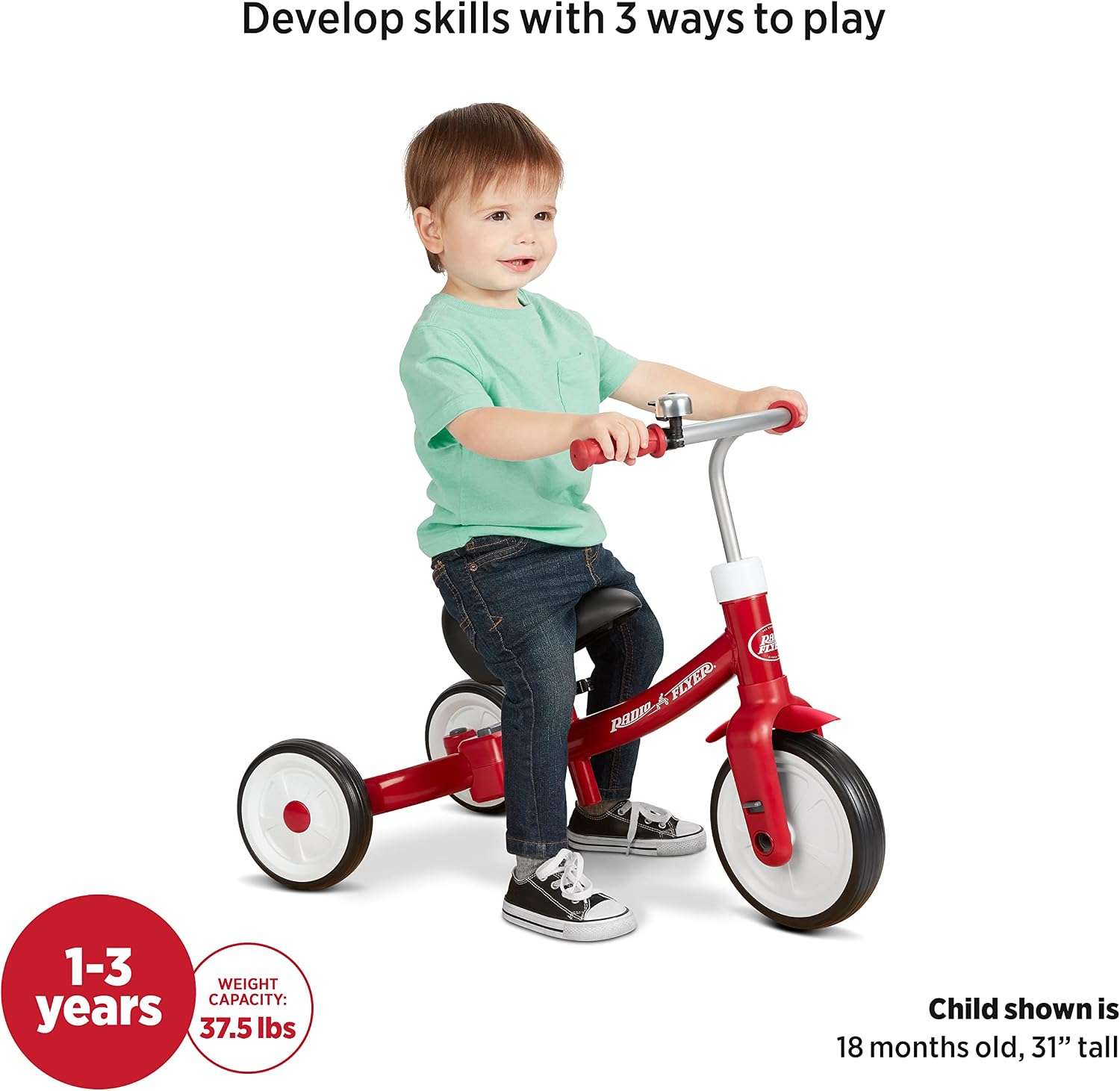 triciclo y bicicleta de equilibrio 3 en 1 Radio Flyer con asiento acolchado