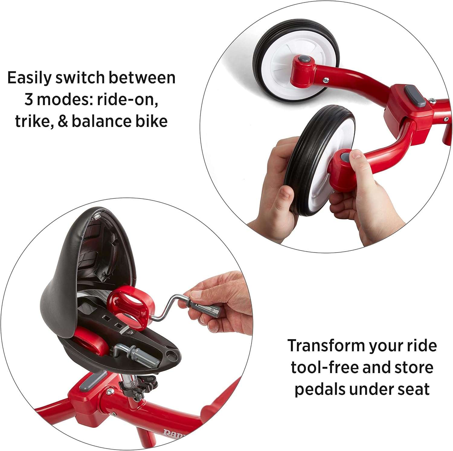 triciclo y bicicleta de equilibrio 3 en 1 Radio Flyer con asiento acolchado