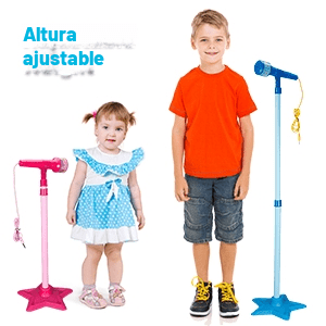 guitarra de juguete con micrófono, pedestal ajustable, luces y altavoz para niños