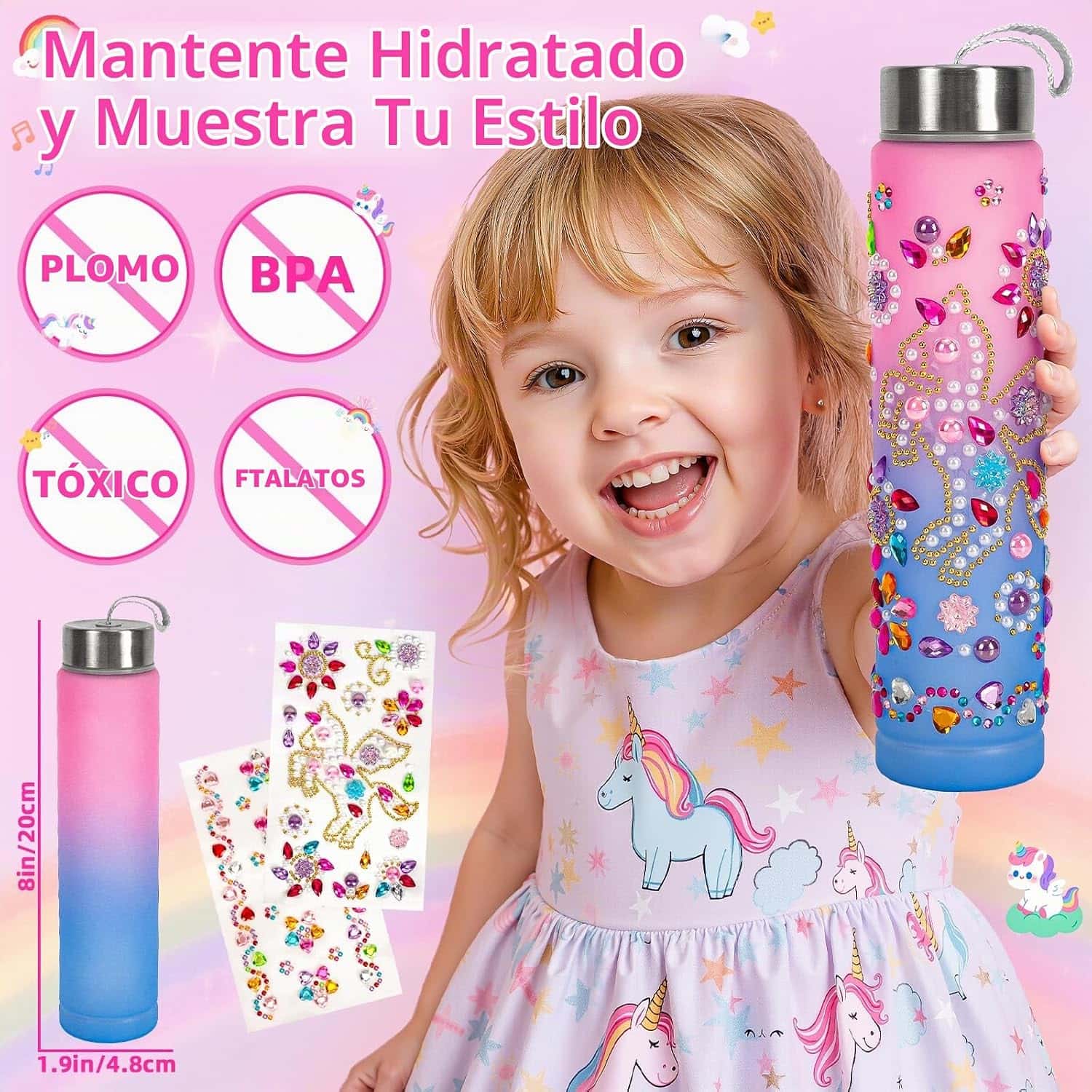 bolso de juguete para niñas con maquillaje falso, teléfono, cartera y botella de unicornio
