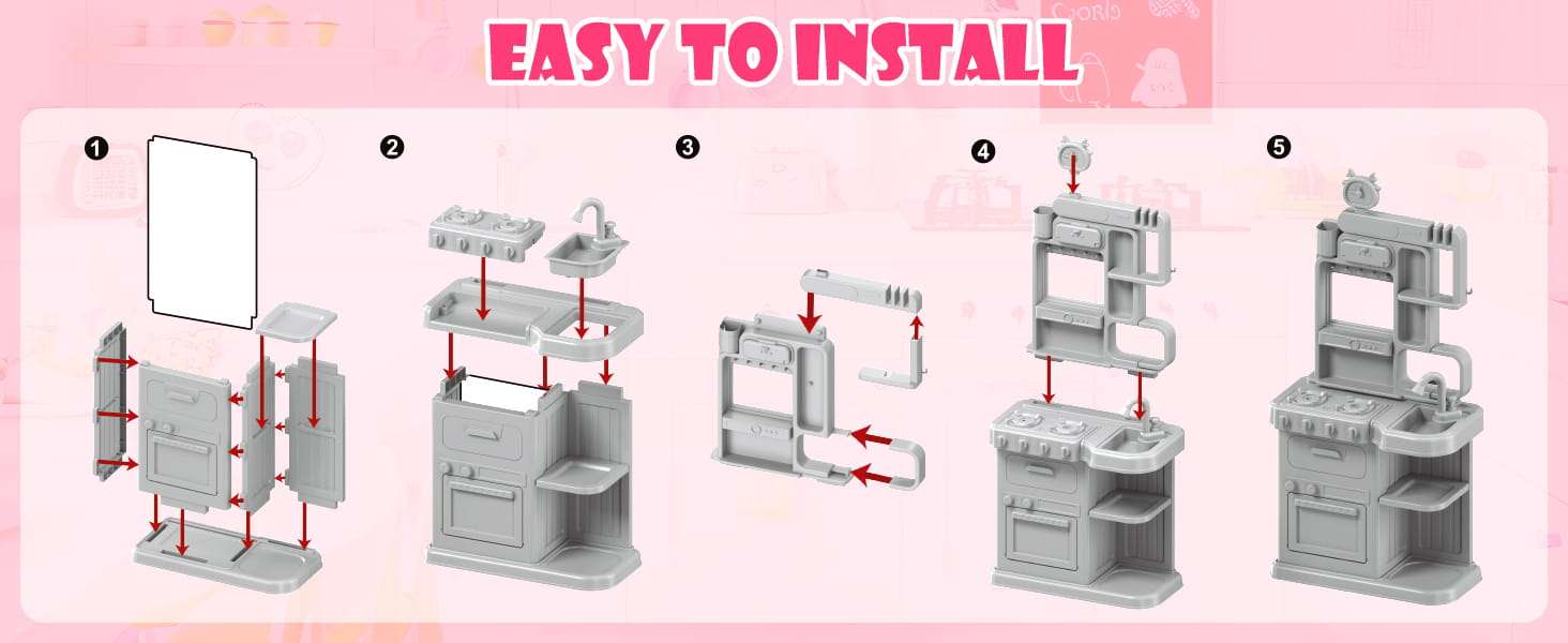 cocina de juguete rosa con vapor real, luces, sonidos y fregadero de agua