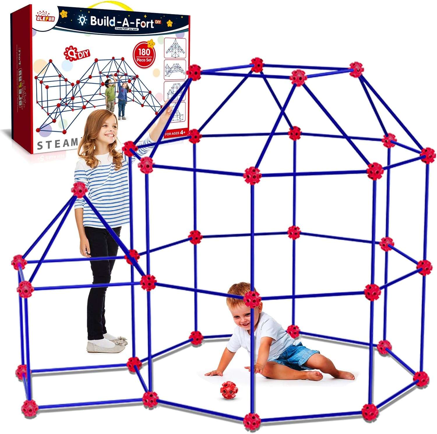 kit de construcción de fuertes de 180 piezas con varillas y conectores para niños