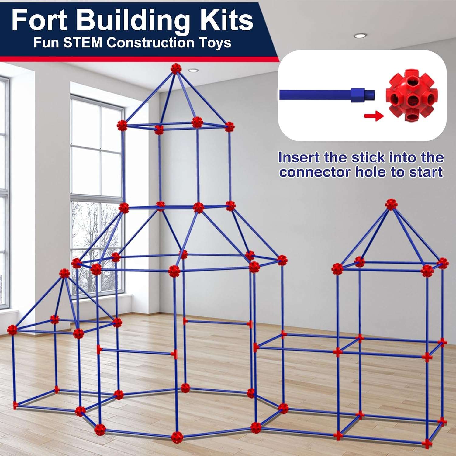 kit de construcción de fuertes de 180 piezas con varillas y conectores para niños