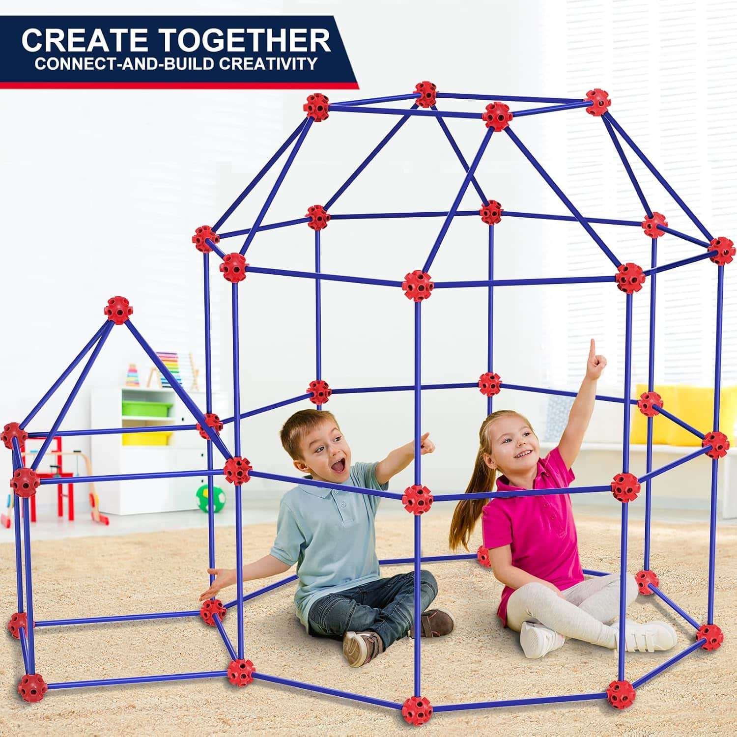 kit de construcción de fuertes de 180 piezas con varillas y conectores para niños