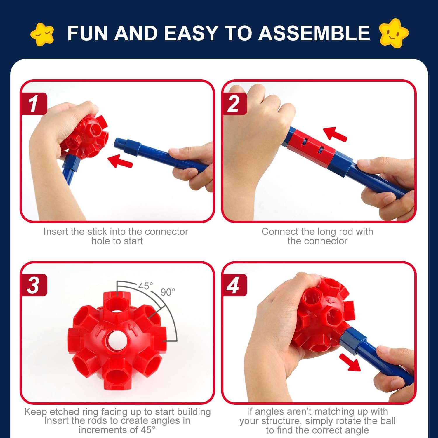 kit de construcción de fuertes de 180 piezas con varillas y conectores para niños