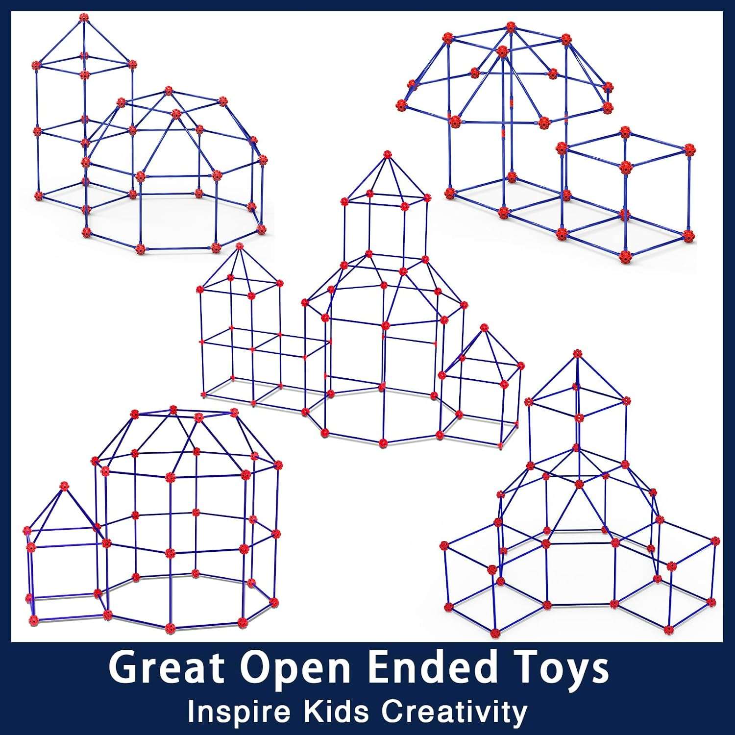 kit de construcción de fuertes de 180 piezas con varillas y conectores para niños