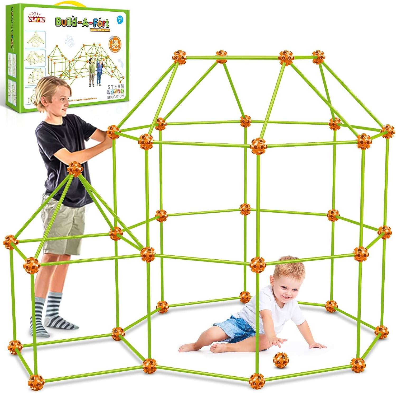 kit de construcción de fuertes de 180 piezas con varillas y conectores para niños