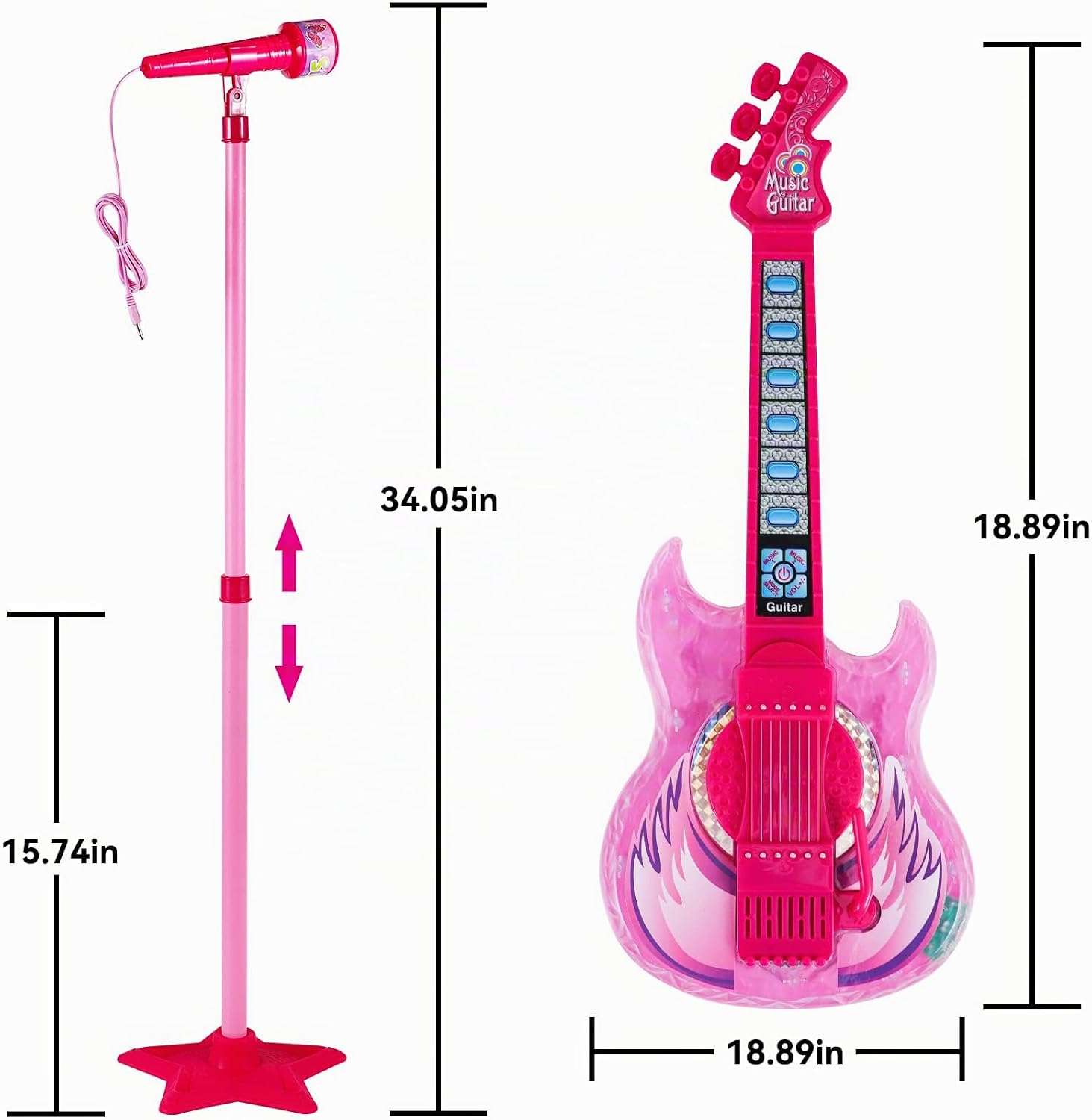 guitarra eléctrica de juguete con micrófono, soporte ajustable y luces para niños
