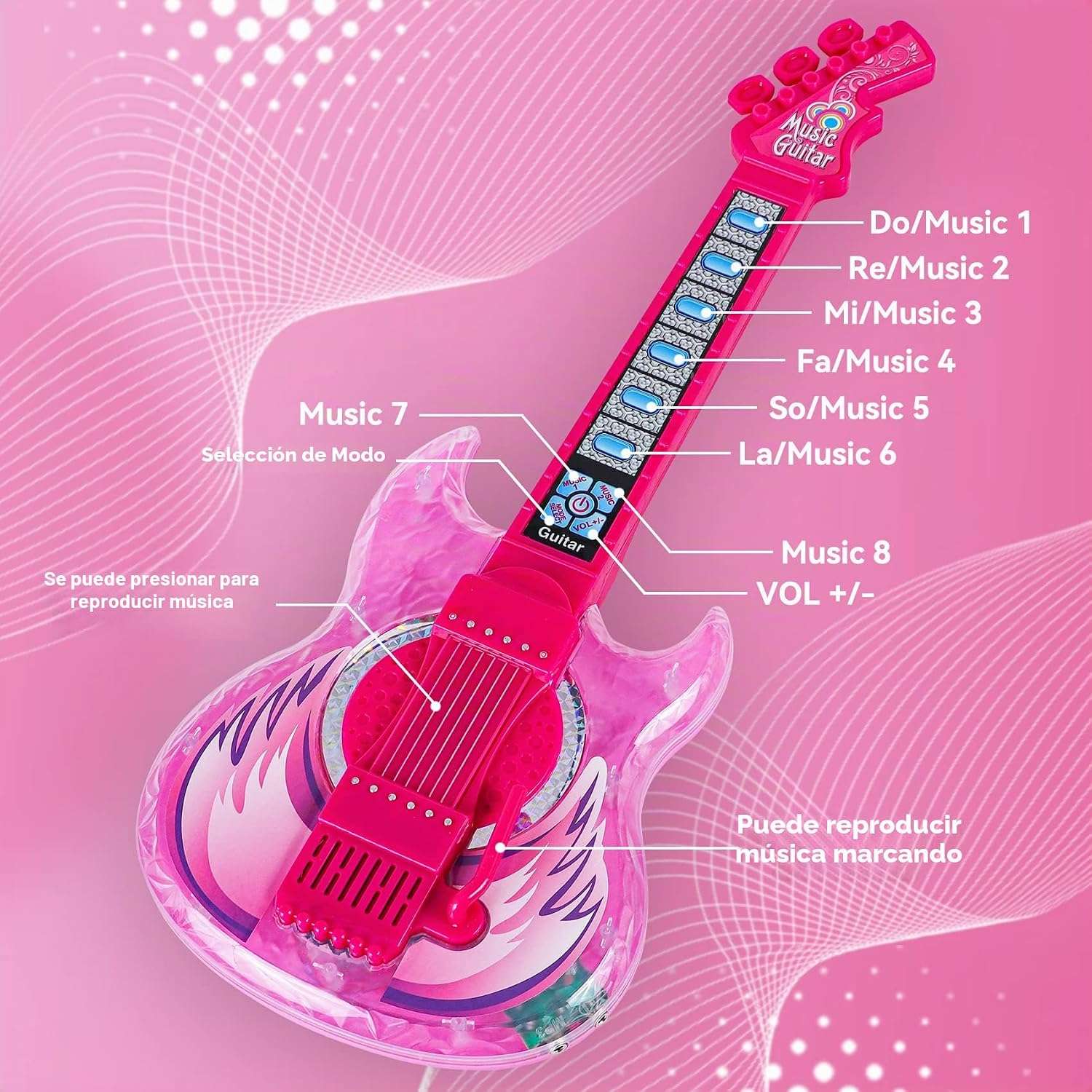 guitarra eléctrica de juguete con micrófono, soporte ajustable y luces para niños