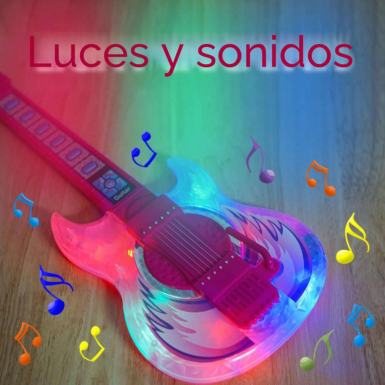 guitarra eléctrica de juguete con micrófono, soporte ajustable y luces para niños