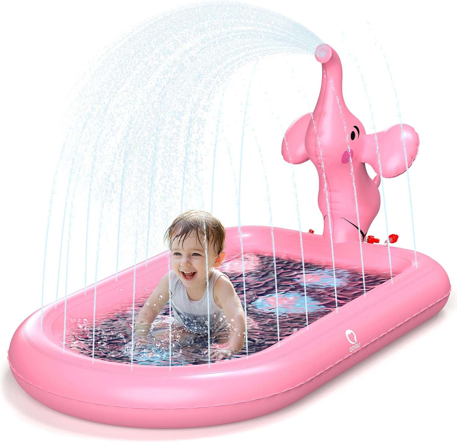 piscina inflable con aspersor y tapete de agua con diseño de elefante rosa para niños pequeños