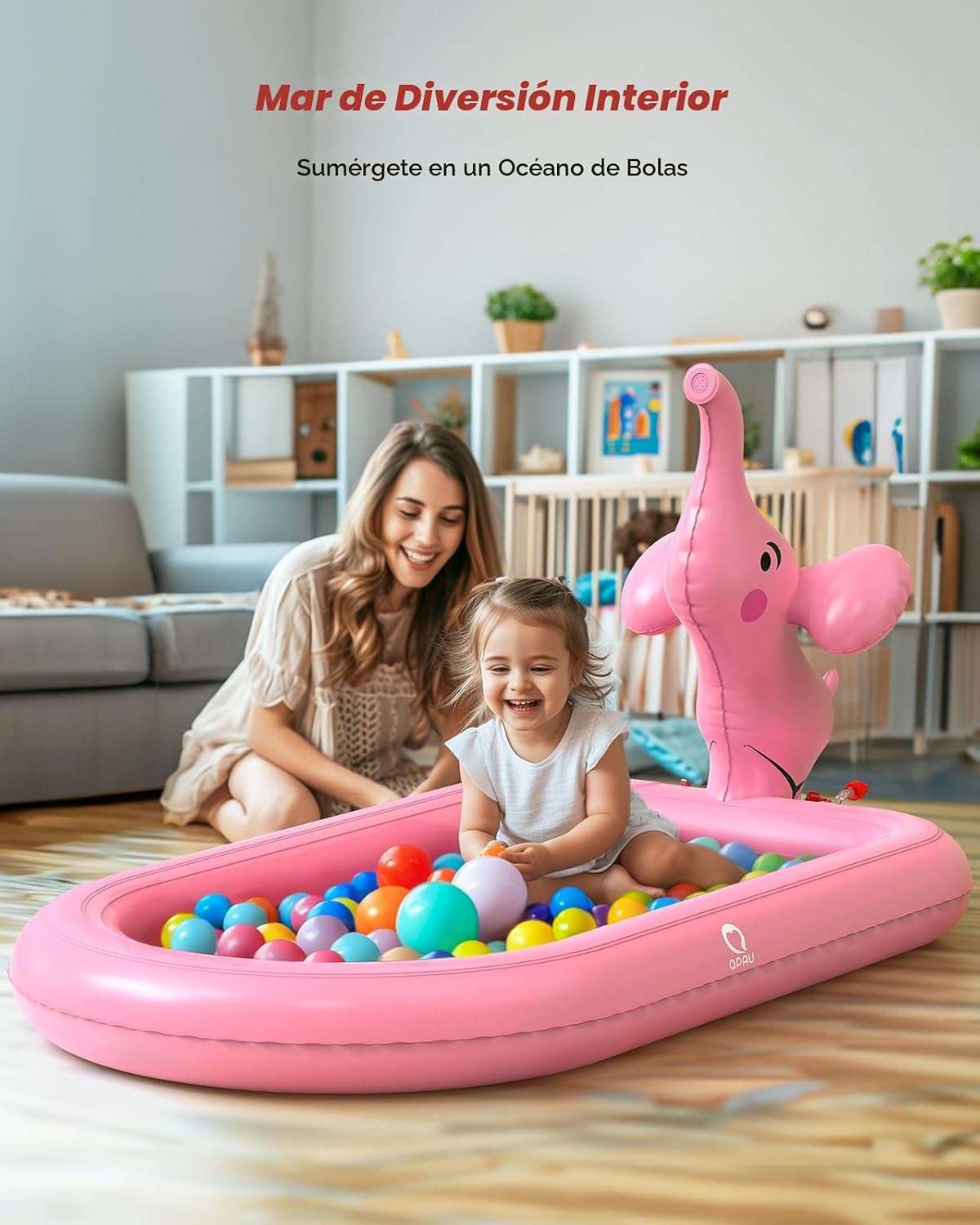 piscina inflable con aspersor y tapete de agua con diseño de elefante rosa para niños pequeños