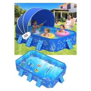 piscina infantil plegable con toldo desmontable y protección solar para niños en el patio