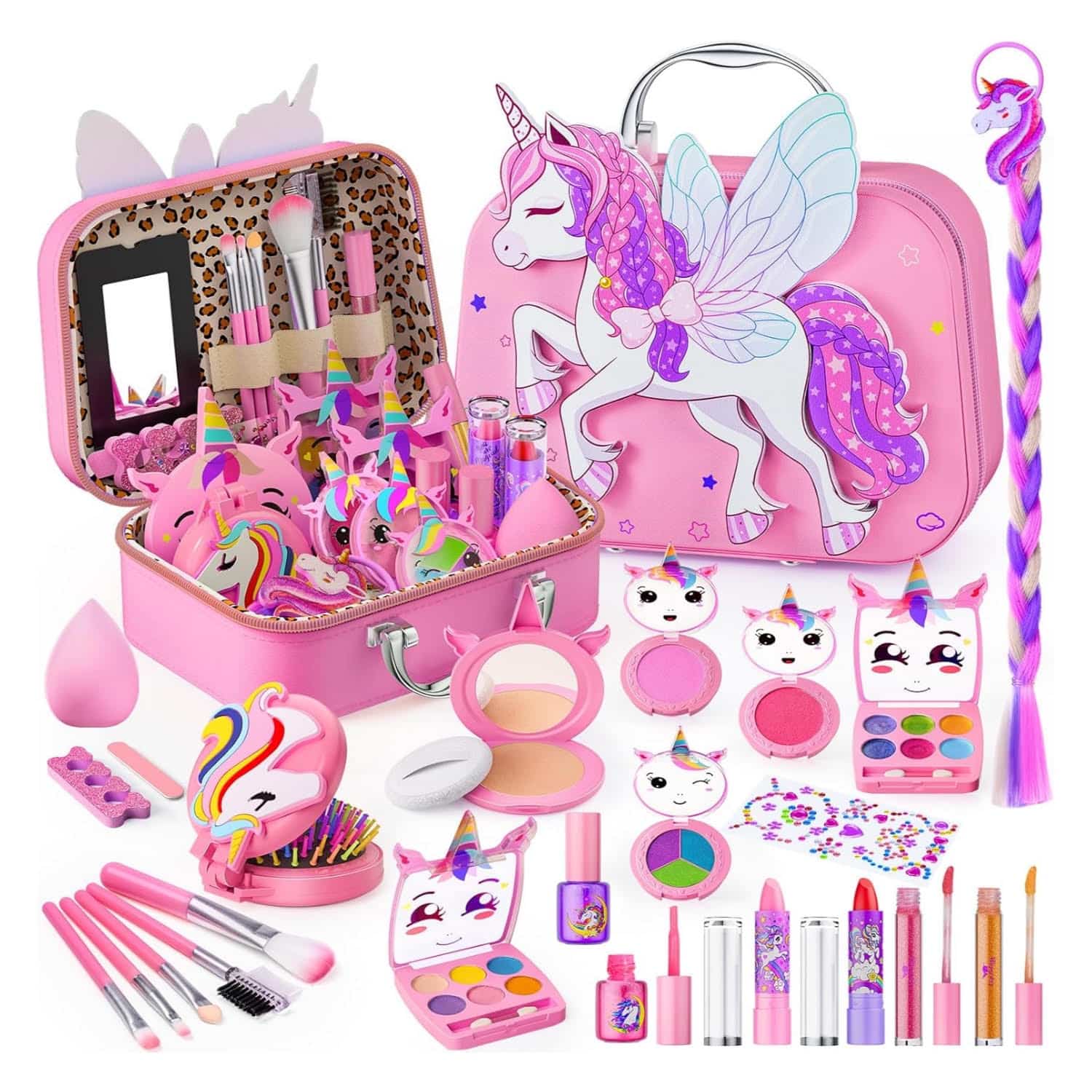 maletín de maquillaje infantil lavable con diseño de caballo volador y accesorios para niñas