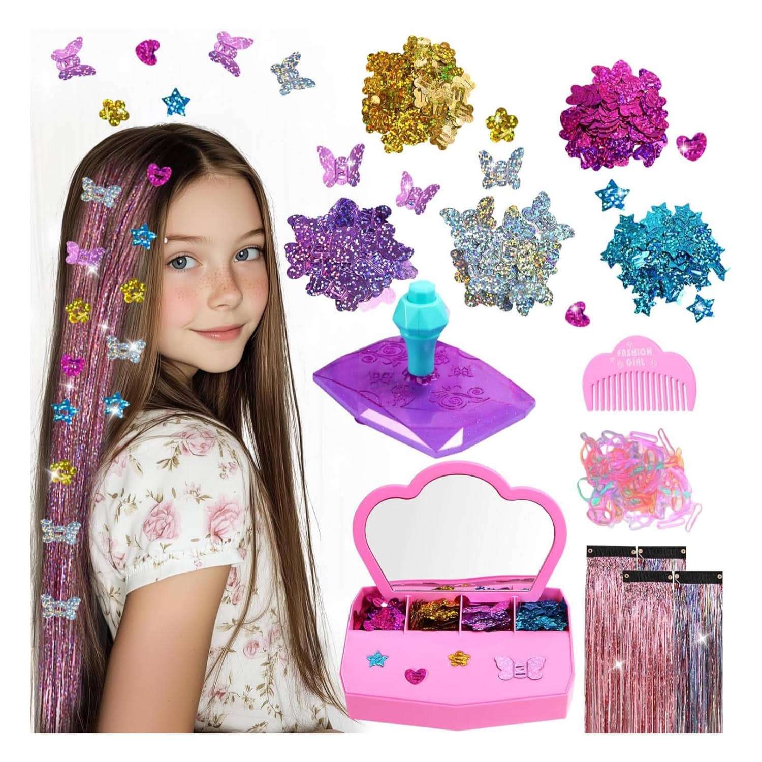 engrapadora de gemas para el cabello con 200 lentejuelas brillantes para niñas