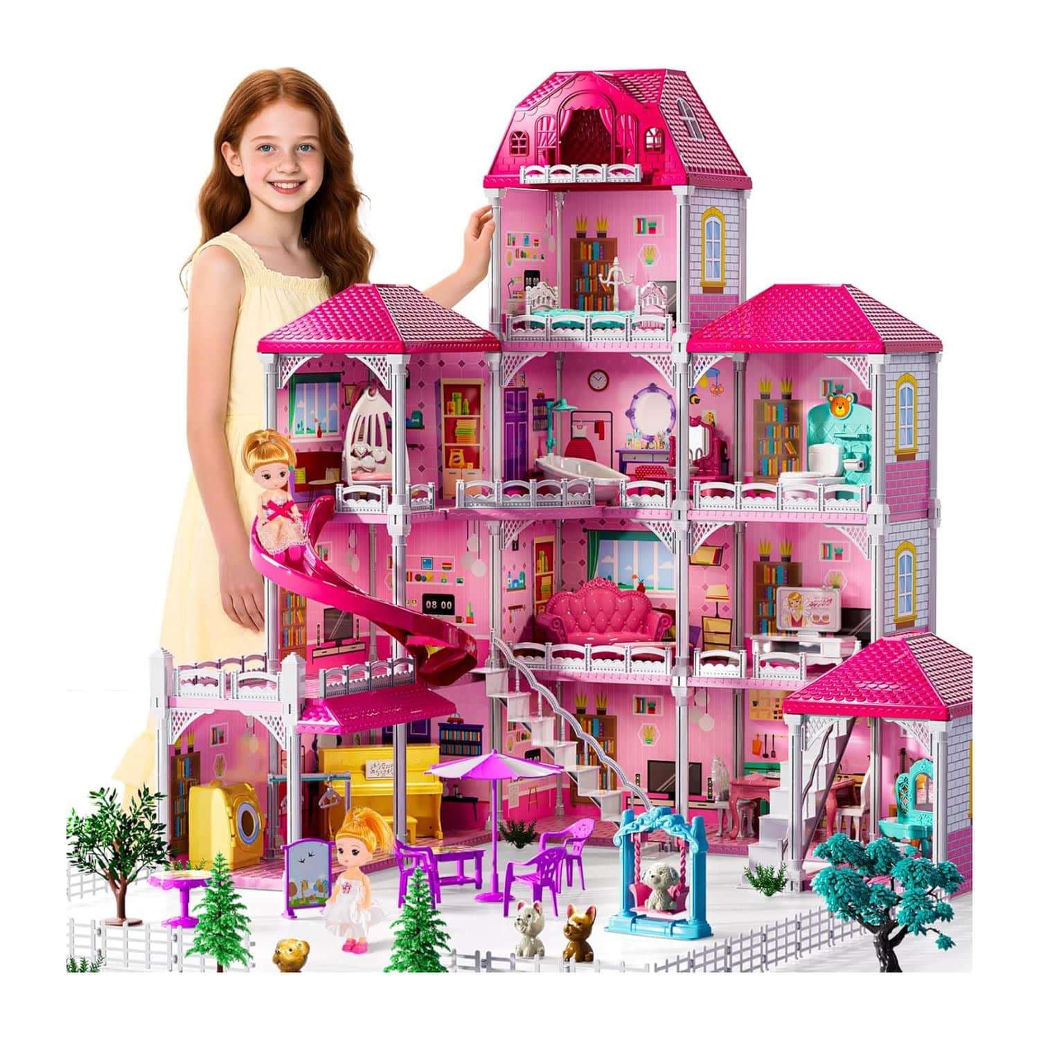 casa de muñecas de 4 pisos y 12 habitaciones con muebles y muñecas para niñas