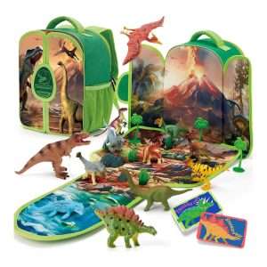 mochila de dinosaurios de juguete con tapete 3D y figuras para niños