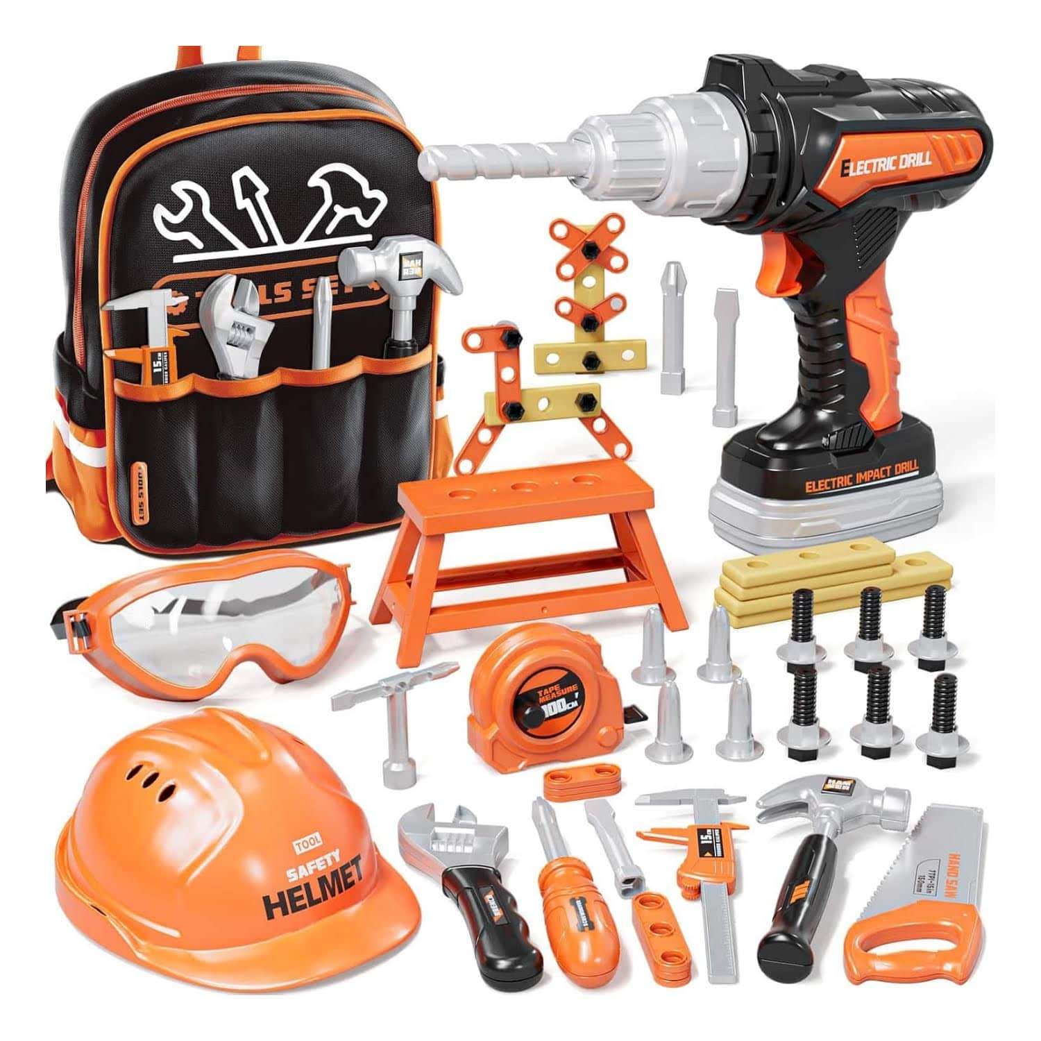 Kit De Herramientas Infantiles ,Taladro Electronico De Juguete Con Casco Y Accesorios 50
