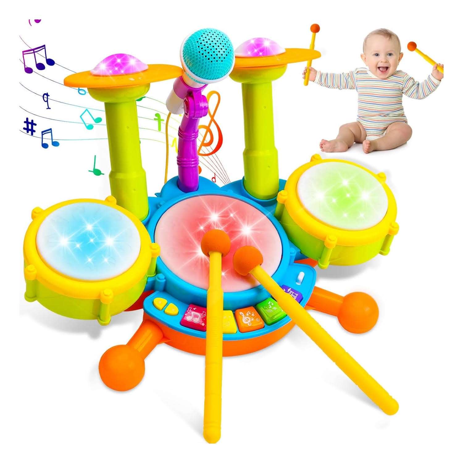 Kit De Bateria Musical Interactiva Para Bebes Con Luces Y Modos