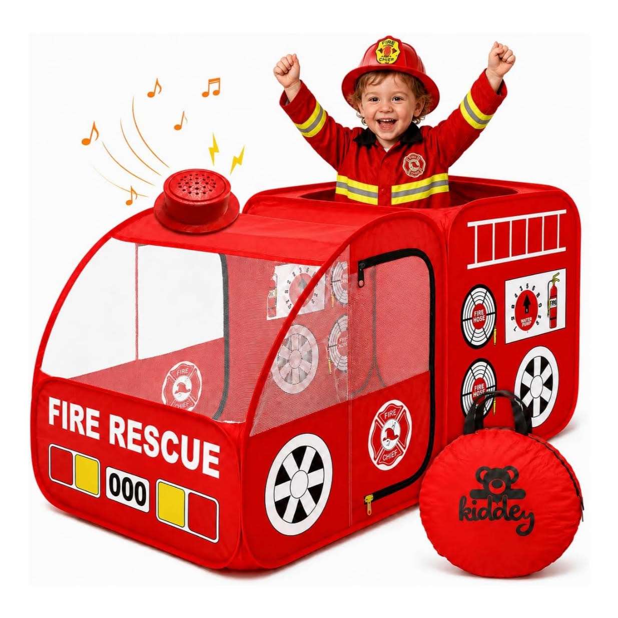 tienda de campaña camión de bomberos con sirenas y sonidos realistas para niños