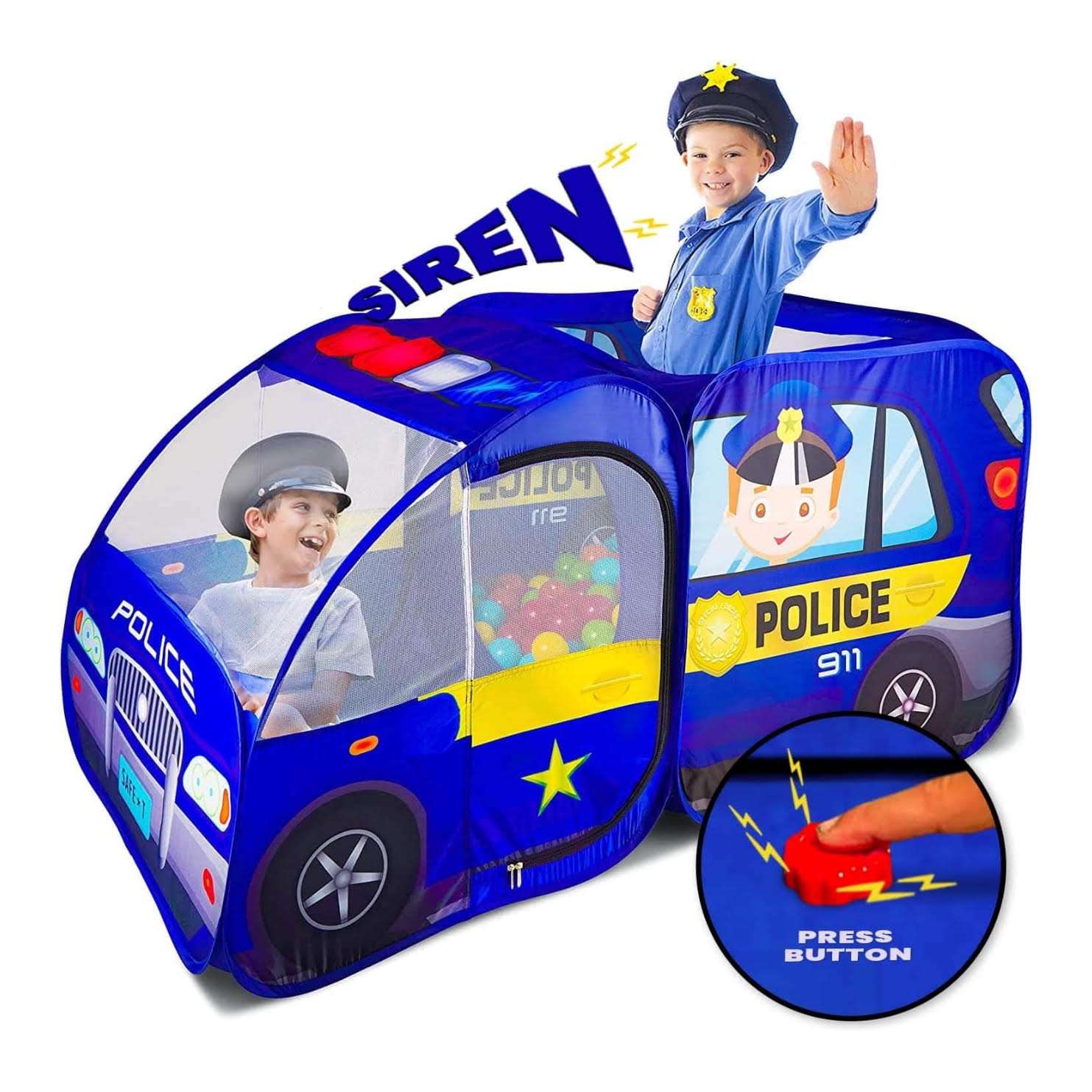 carpa de juego de policía desplegable con sonidos de sirena para niños