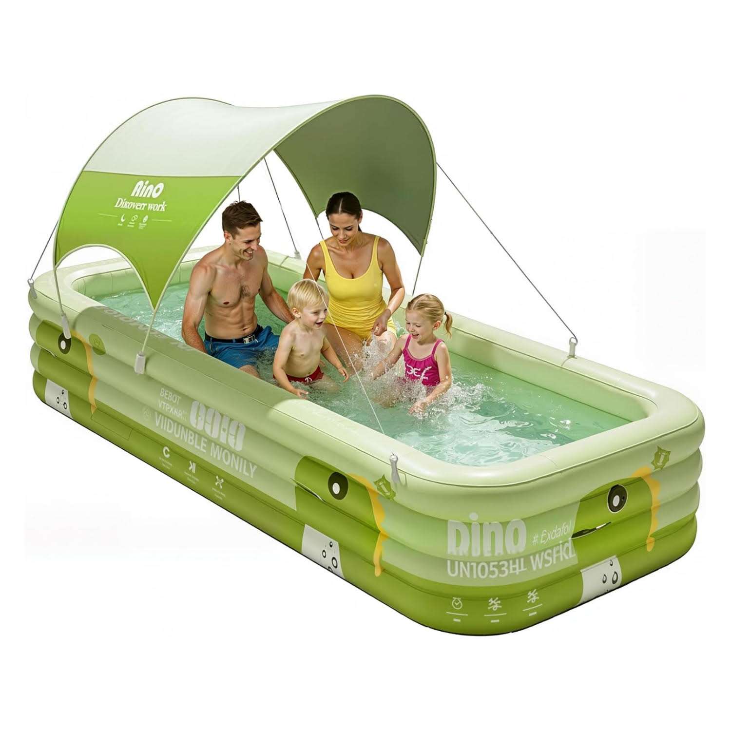 piscina inflable familiar verde de 304 cm con toldo desmontable para patio
