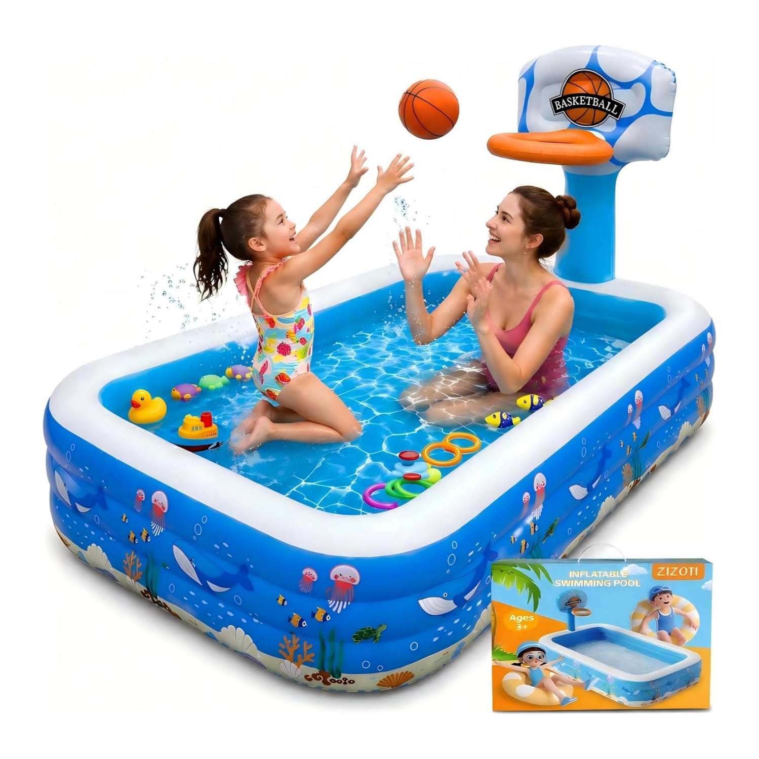 piscina inflable familiar grande rectangular de 304 cm con fondo acolchado