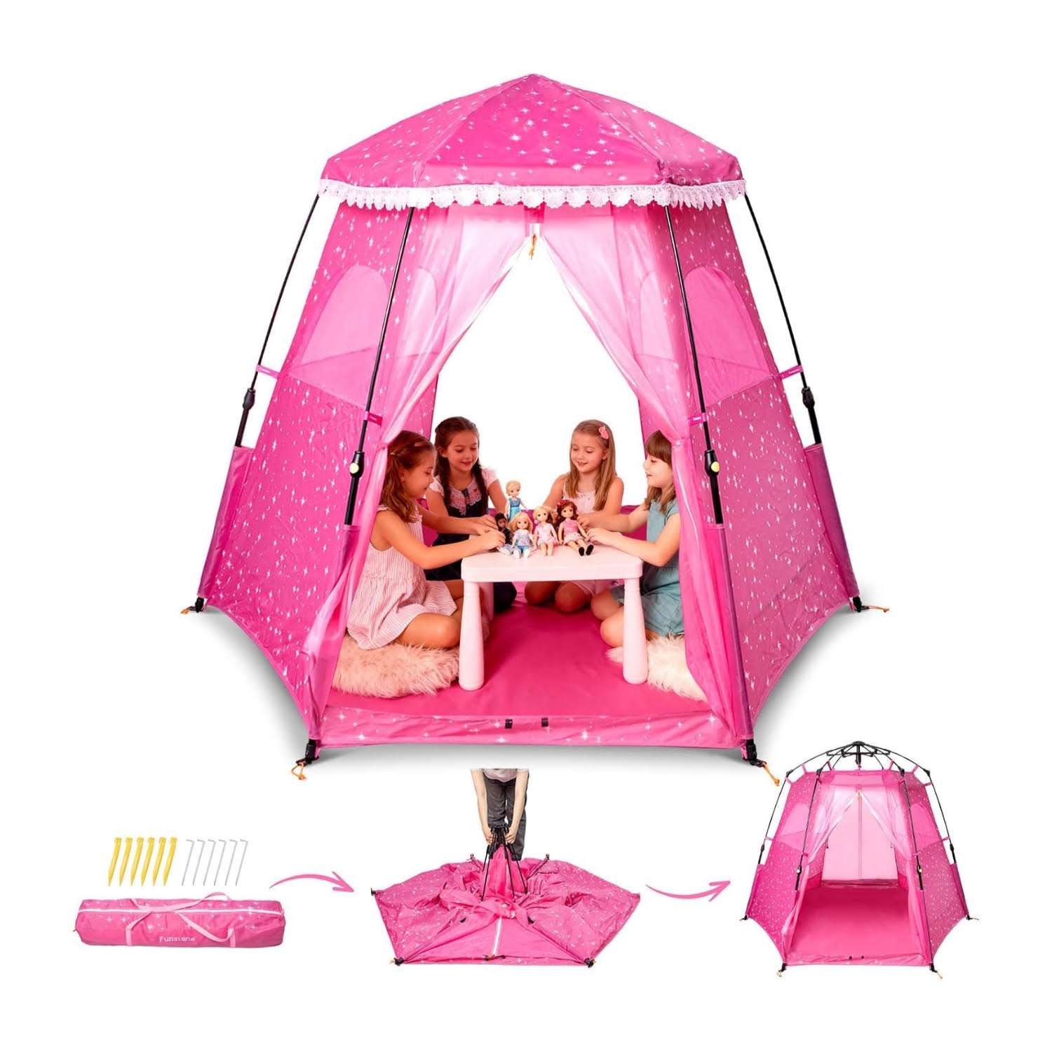 carpa castillo de princesas rosa para niñas con protección UV y gran espacio