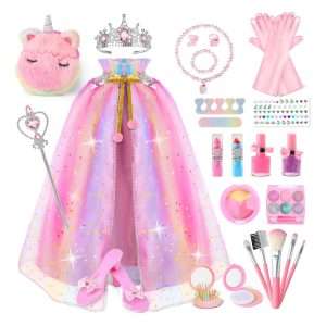 disfraz de princesa con capa brillante, accesorios, zapatos y kit de maquillaje para niñas