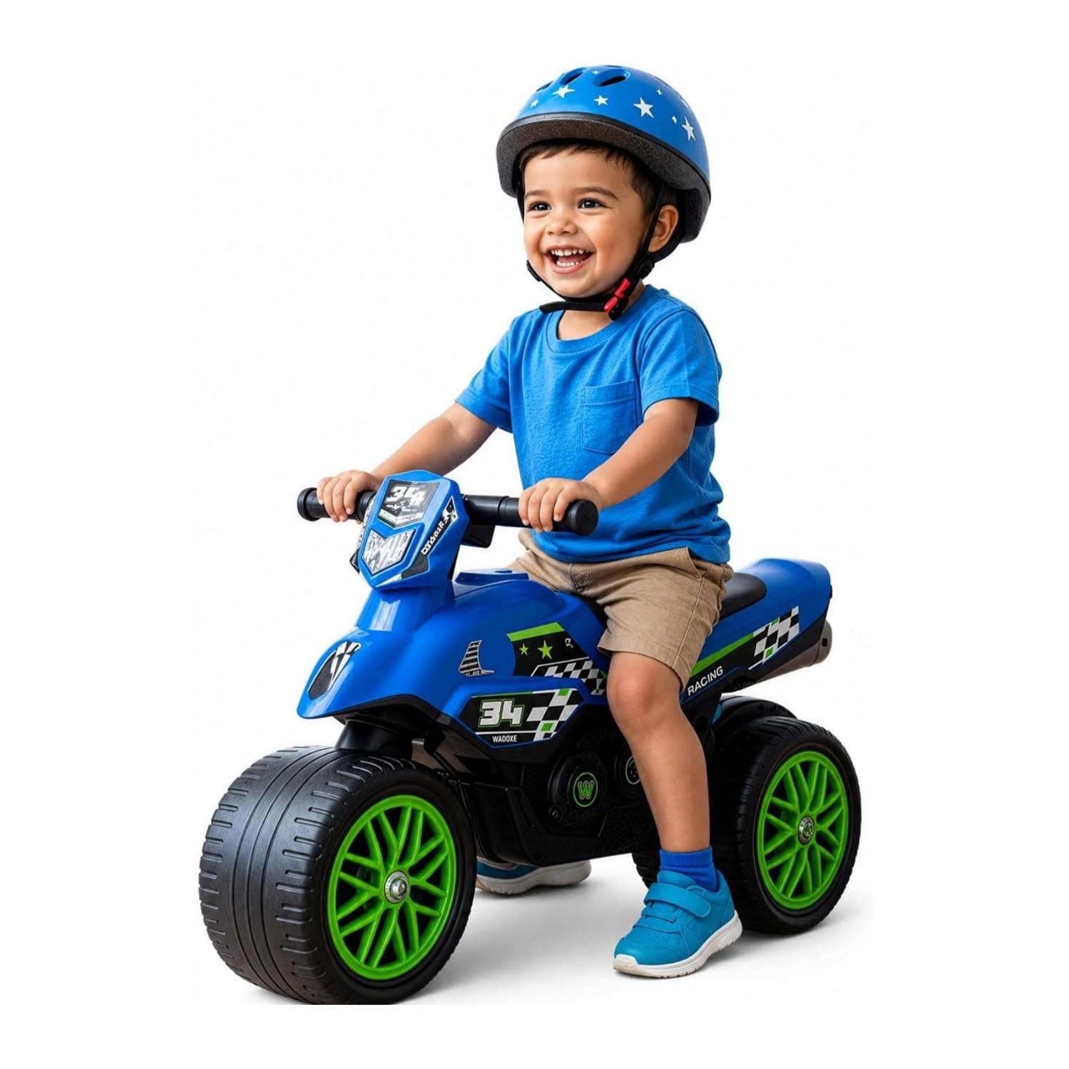 moto de juguete azul con sonidos y ruedas de goma para niños pequeños
