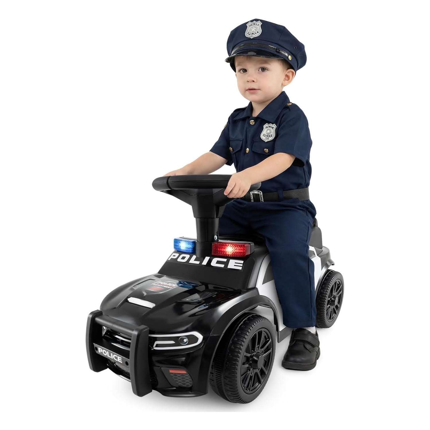 coche de policía de juguete con luces LED, sirena y almacenamiento para niños pequeños