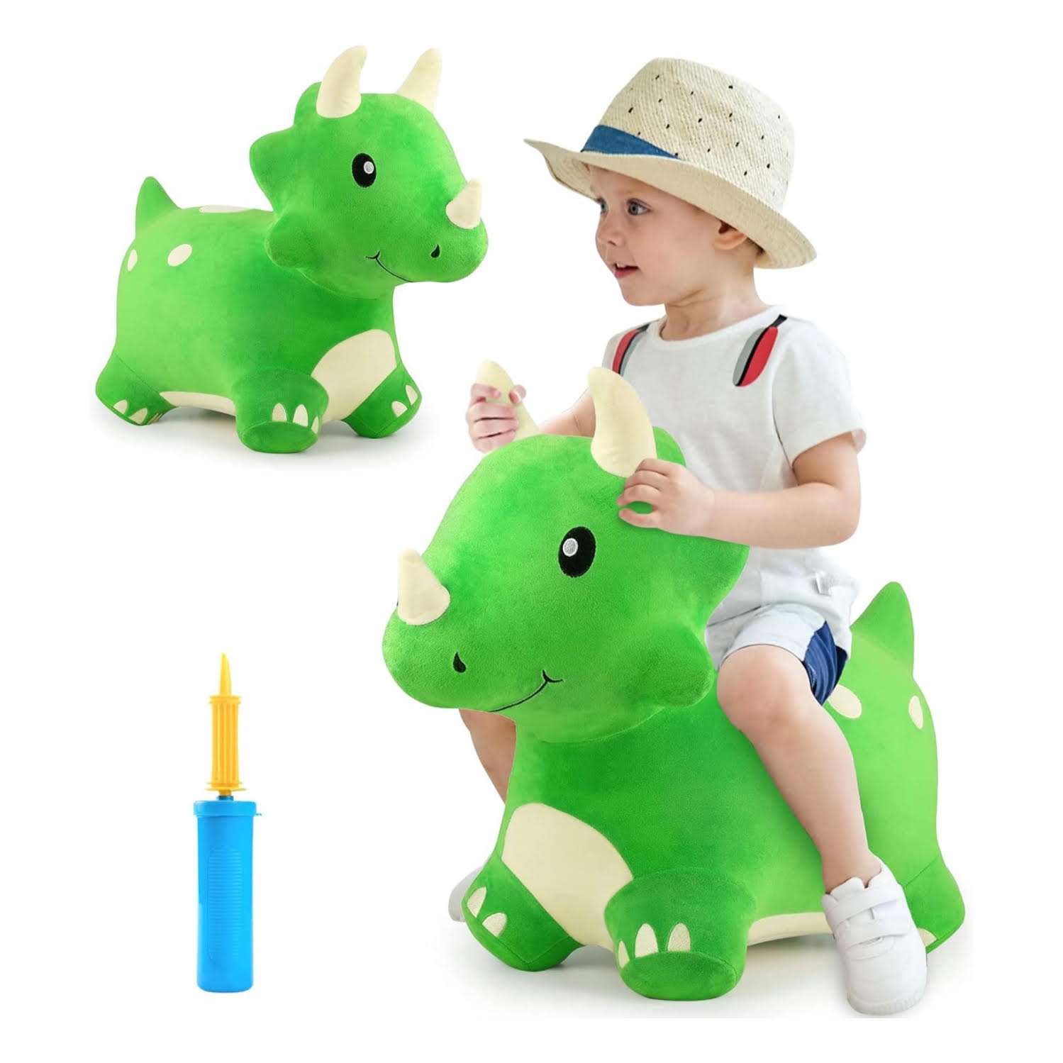 dinosaurio triceratops saltarín de felpa con funda lavable y bomba para niños